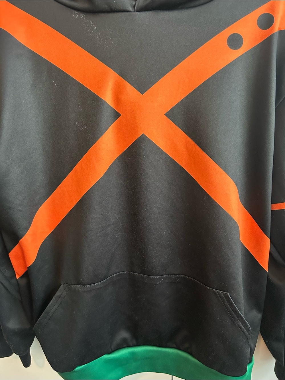 Oversized Bakugo Black Hoodie with Orange Graphic and Green Hem, Anime / Comicon - Picture 2 of 8